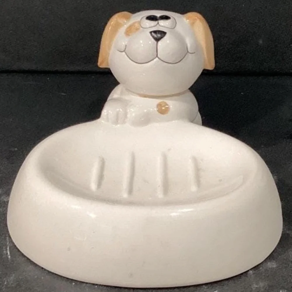 Puppy Dog Ceramic Soap Dish, Vintage Art Deco-Style Bathroom Decor Vanity Accent